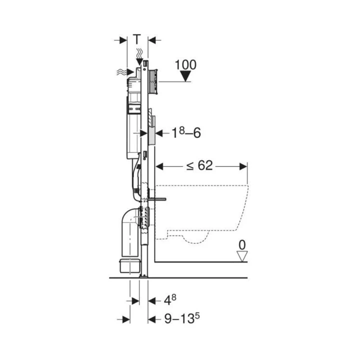 Geberit Duofix fali WC szerelőelem, 112 cm, Sigma 12 cm-es falsík alatti öblítőtartállyal, Sigma20 működtetőlappal 111.3