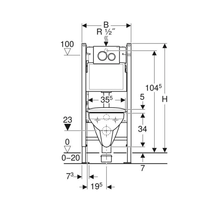 Geberit Duofix fali WC-szerelőelem készlet, 112 cm, Delta 12 cm-es falsík al. öbl.tart., Delta20 m.lap és S. Square WC 1