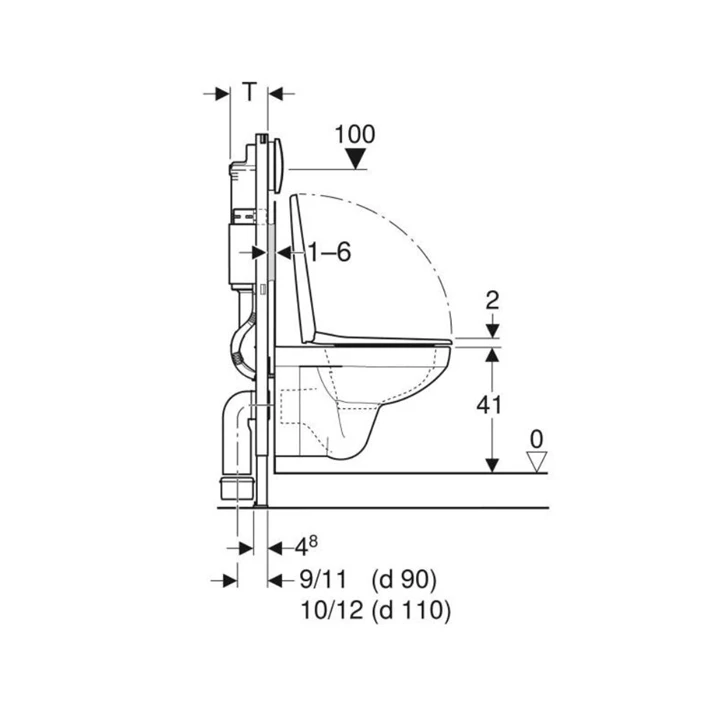 Geberit Duofix fali WC-szerelőelem készlet, 112 cm, Delta 12 cm-es falsík al. öbl.tart., Delta20 m.lap és S. Square WC 1