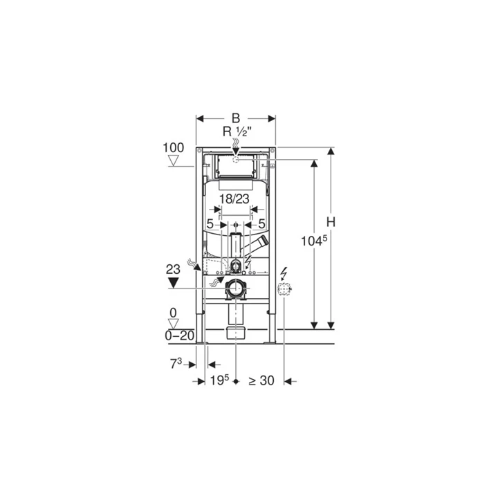 Geberit Duofix fali WC szerelőelem, 112 cm, Sigma 12 cm falsík alatti tartállyal, csatlakozócsonk szagelszíváshoz 111.36