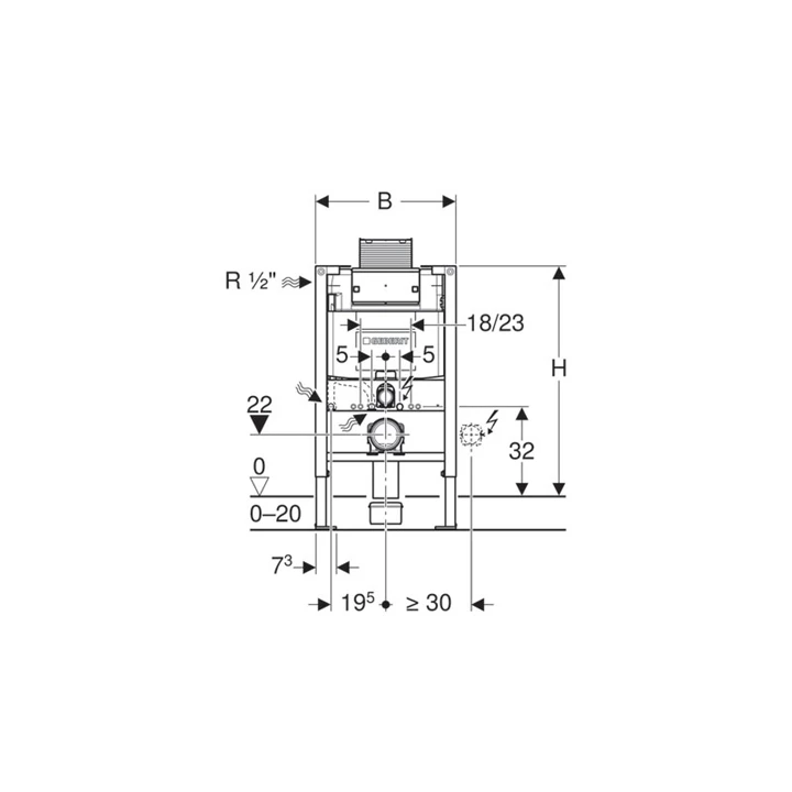 Geberit Duofix fali WC szerelőelem, 82 cm, Omega 12 cm-es falsík alatti öblítőtartállyal 111.003.00.1
