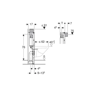 Geberit Duofix fali WC szerelőelem, 82 cm, Omega 12 cm-es falsík alatti öblítőtartállyal 111.003.00.1