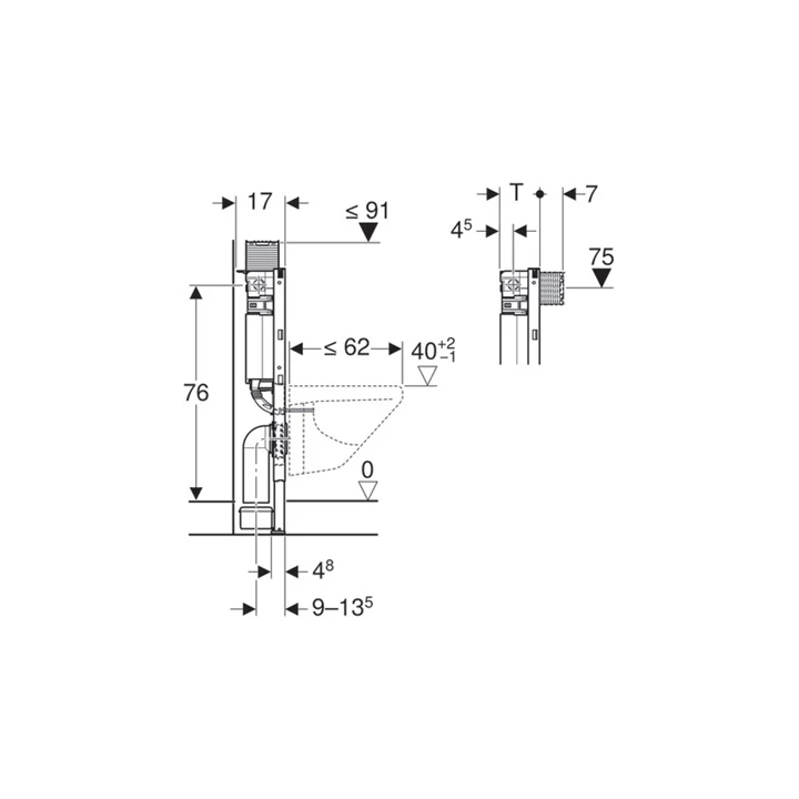 Geberit Duofix fali WC szerelőelem, 82 cm, Omega 12 cm-es falsík alatti öblítőtartállyal 111.003.00.1