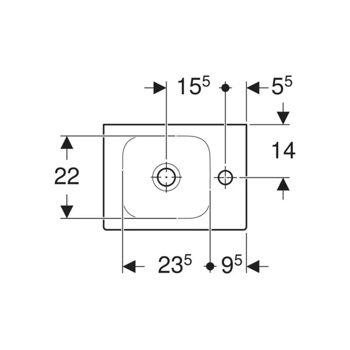 Geberit iCon kézmosó, 38x13.5x28cm, csaplyuk jobb oldalt, túlfolyó nélkül 124736000 Geberit iCon kézmosó, 38x13.5x28cm, csaplyuk jobb oldalt, túlfolyó nélkül 124736000