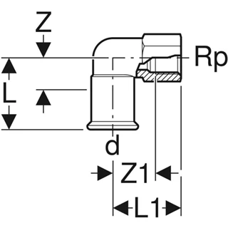 Geberit Mapress szénacél 90°-os BM könyök, d28, Rp3/4" 21661