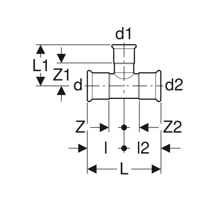 Geberit Mapress szénacél szűkített T-idom, d42/28/42 21219 Geberit Mapress szénacél szűkített T-idom, d42/28/42 21219