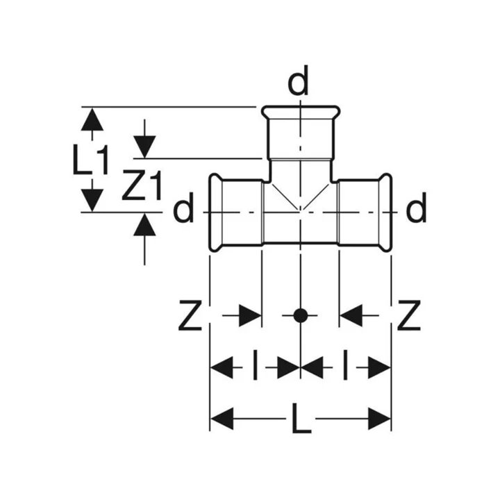 Geberit Mapress rozsdamentes acél egál T-idom: d=28mm 31005