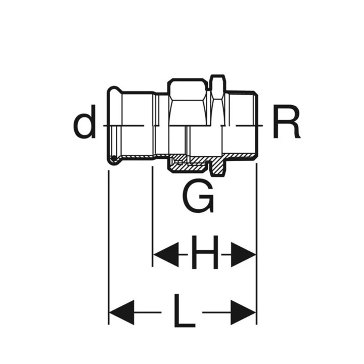 Geberit Mapress rozsdamentes acél KM átmeneti csatlakozó, acél hollandi, d42, R1 1/2", G1 3/4" 35369