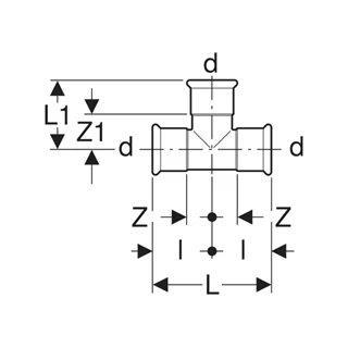 Geberit Mapress Therm rozsdamentes acél egál T-idom, d42, ivóvízhez nem alkalmas 43007