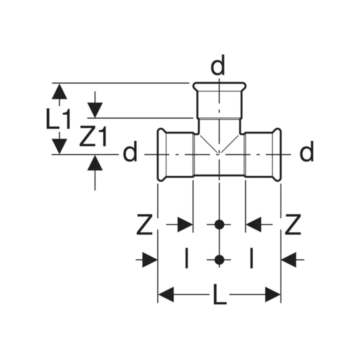 Geberit Mapress Therm rozsdamentes acél egál T-idom, d42, ivóvízhez nem alkalmas 43007