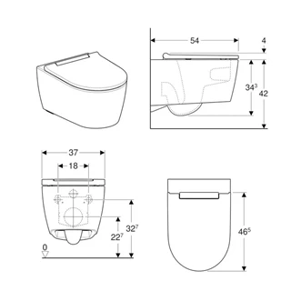 Geberit ONE fali WC-csésze, TurboFlush, WC-ülőkével, mélyöblítésű, 54cm, fehér, KeraTect® 500.201.01.1