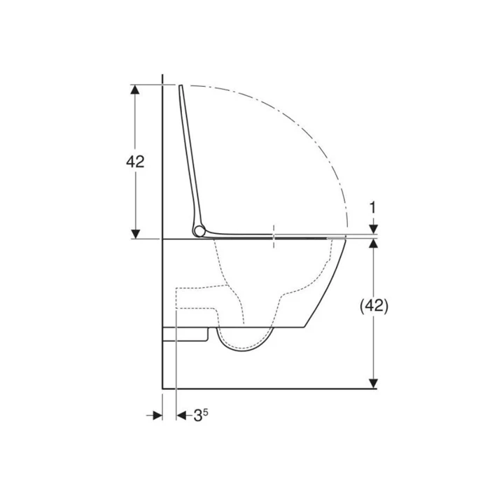 Geberit Smyle Square mélyöblítésű fali WC szett 54 cm, zárt forma, Rimfree, lecsapódásgátlós, gyorskioldós WC-ülőkével 5