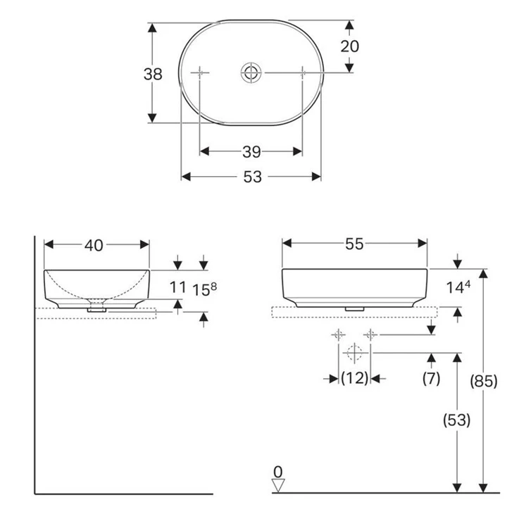 Geberit VariForm pultra ültethető mosdó, ellipszis alakú, 55x15.8x40cm, túlfolyó nélkül 500.774.01.2 Geberit VariForm pultra ültethető mosdó, ellipszis alakú, 55x15.8x40cm, túlfolyó nélkül 500.774.01.2