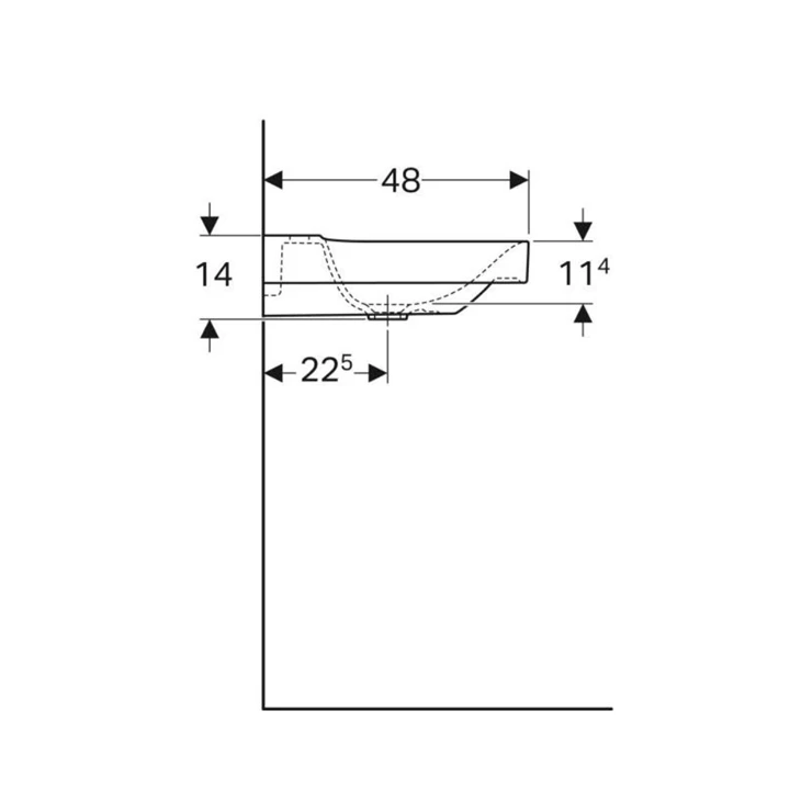 Geberit Xeno2 mosdó pakolófelülettel, 90x14x48cm, csaplyuk nélkül, túlfolyó nélkül, pakolófelület jobb oldalon, KeraTect Geberit Xeno2 mosdó pakolófelülettel, 90x14x48cm, csaplyuk nélkül, túlfolyó nélkül, pakolófelület jobb oldalon, KeraTect