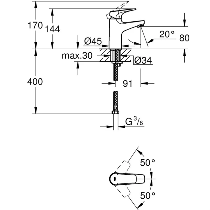 Grohe BauFlow egykaros mosdócsaptelep leeresztő nélkül 23752000 Grohe BauFlow egykaros mosdócsaptelep leeresztő nélkül 23752000