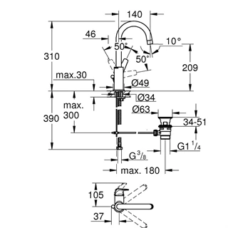 Grohe bauflow egykaros mosdócsaptelep leeresztővel,króm, l méret 23753000 Grohe bauflow egykaros mosdócsaptelep leeresztővel,króm, l méret 23753000