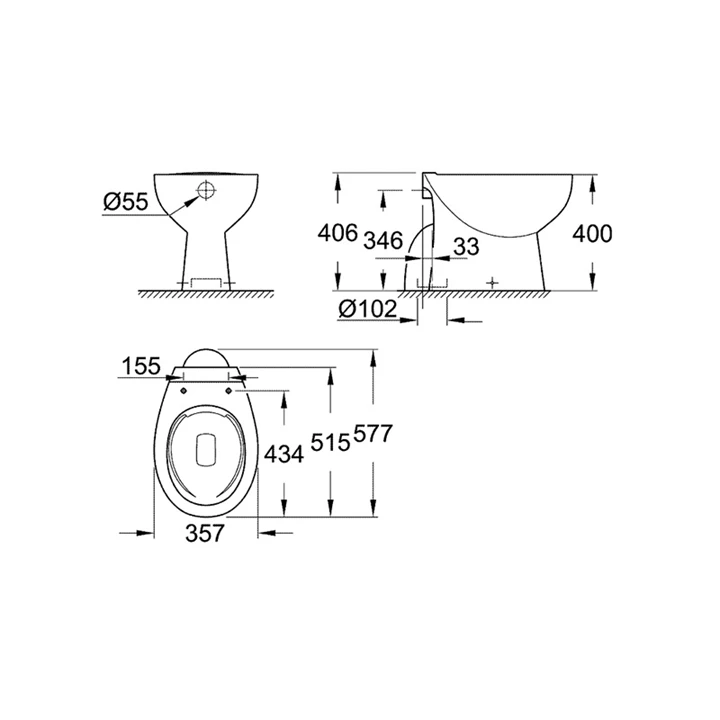 Grohe Bau Ceramic alsó kifolyású perem nélküli álló wc 39431000 Grohe Bau Ceramic alsó kifolyású perem nélküli álló wc 39431000