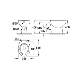 Grohe Bau Ceramic hátsó kifolyású perem nélküli álló wc 39430000 Grohe Bau Ceramic hátsó kifolyású perem nélküli álló wc 39430000