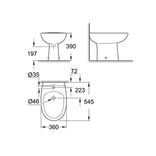 Grohe Bau Ceramic alsó kifolyású bidé 39432000 Grohe Bau Ceramic alsó kifolyású bidé 39432000
