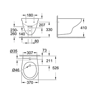 Grohe Bau Ceramic hátsó kifolyású bidé 39433000