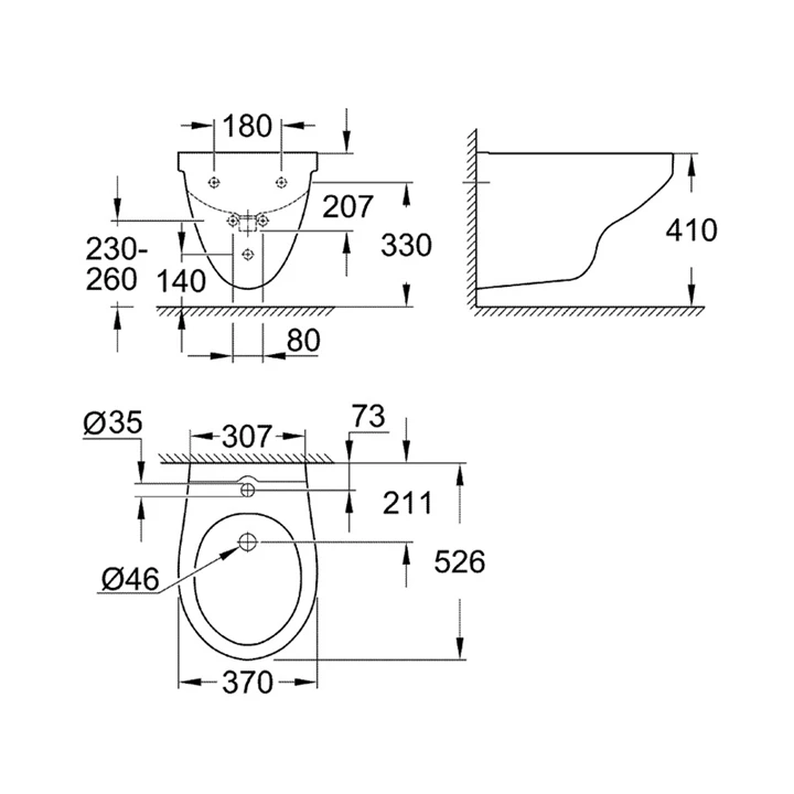 Grohe Bau Ceramic hátsó kifolyású bidé 39433000
