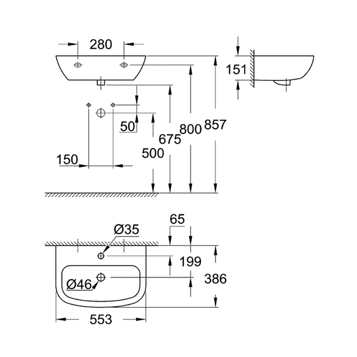 Grohe Bau Ceramic falra szerelhető mosdókagyló 39440000 Grohe Bau Ceramic falra szerelhető mosdókagyló 39440000