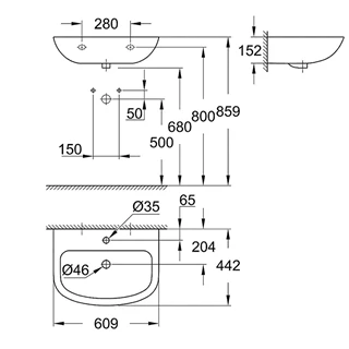 Grohe Bau Ceramic falra szerelhető mosdókagyló 39421000 Grohe Bau Ceramic falra szerelhető mosdókagyló 39421000