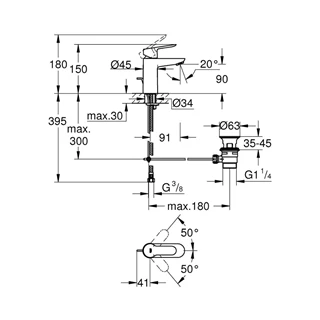 Grohe BauEdge S méretű mosdó csaptelep, műanyag automata leeresztővel 23328000 Grohe BauEdge S méretű mosdó csaptelep, műanyag automata leeresztővel 23328000