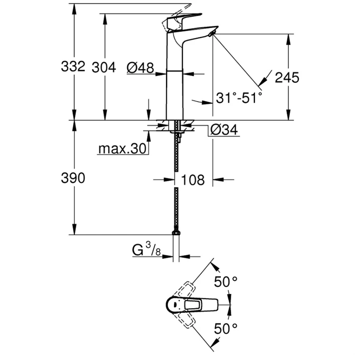 Grohe BauLoop egykaros mosdócsaptelep XL 23764001 Grohe BauLoop egykaros mosdócsaptelep XL 23764001