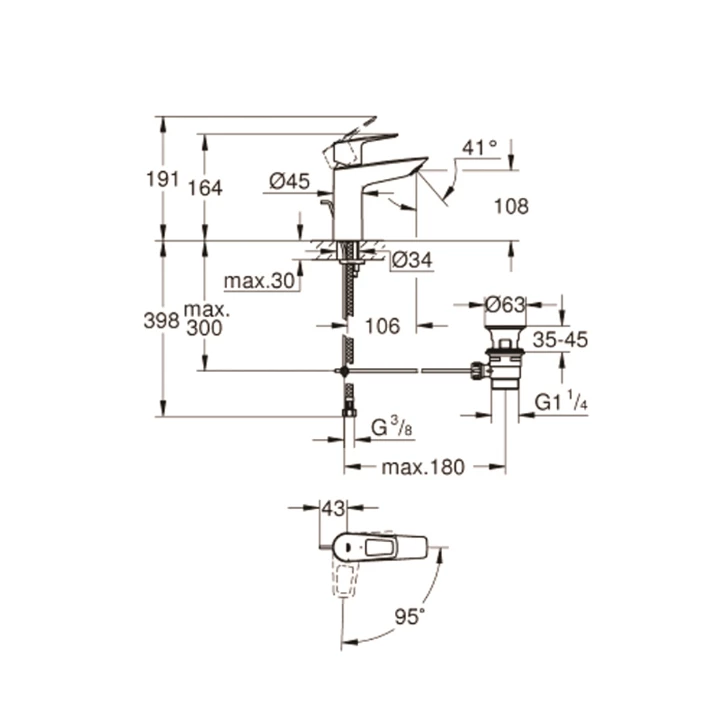 Grohe BauLoop egykaros mosdó csaptelep M-es méret automata leeresztővel 23887001 Grohe BauLoop egykaros mosdó csaptelep M-es méret automata leeresztővel 23887001