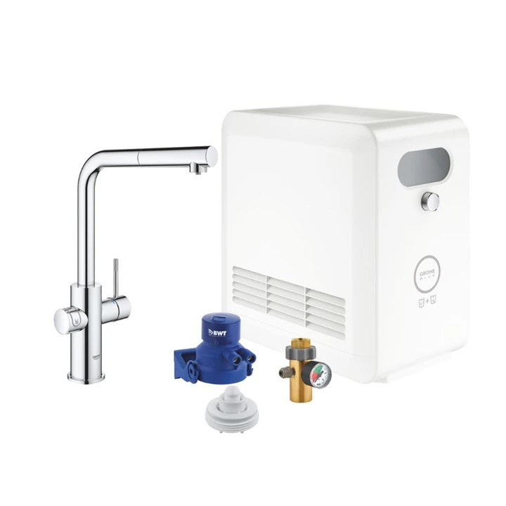 Grohe Blue Professional készlet kihúzható fejjel, szénsavadagolóval, L alakú kifolyóval, króm 31326002