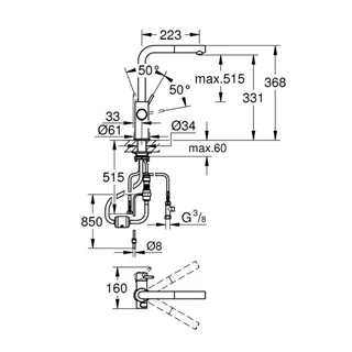 Grohe Blue Professional készlet kihúzható fejjel, szénsavadagolóval, L alakú kifolyóval, króm 31326002