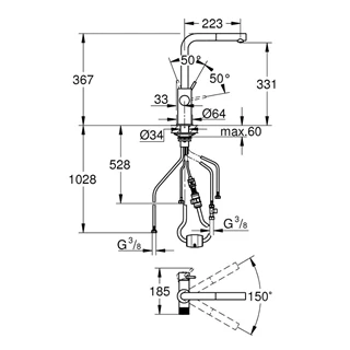 Grohe Blue Pure Minta Szűrőcsap kihúzható gyöngyöztetővel, fekete 30590KF0 Grohe Blue Pure Minta Szűrőcsap kihúzható gyöngyöztetővel, fekete 30590KF0