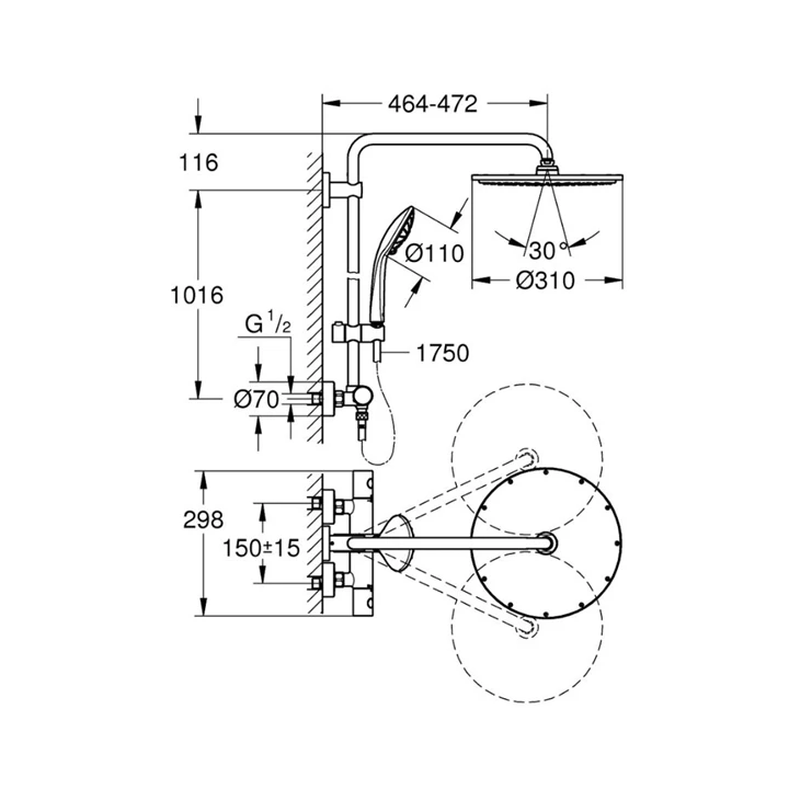 Grohe Euphoria System 310 zuhanyrendszer termosztátos csapteleppel, hard grafit, matt 26075AL0 Grohe Euphoria System 310 zuhanyrendszer termosztátos csapteleppel, hard grafit, matt 26075AL0