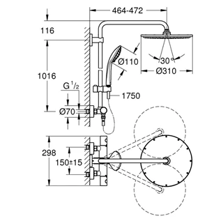 Grohe uphoria System 310 Zuhanyrendszer termosztátos csapteleppel, falra szereléshez, Brushed Warm Sunset szín 26075DL0
