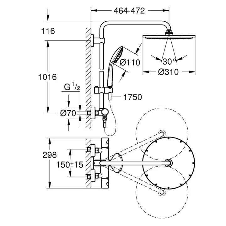 Grohe uphoria System 310 Zuhanyrendszer termosztátos csapteleppel, falra szereléshez, Brushed Warm Sunset szín 26075DL0