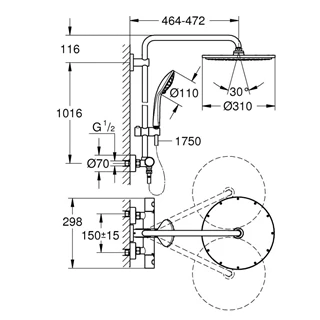 Grohe Euphoria System 310 Zuhanyrendszer termosztátos csapteleppel, rozsdamentes acél hatású 26075DC0