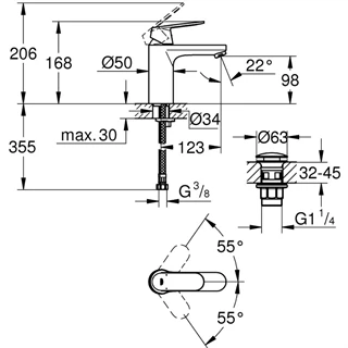 Grohe eurosmart cosmopolitan mosdó csaptelep, "M"-es méret, click-clack leeresztővel 23926000 Grohe eurosmart cosmopolitan mosdó csaptelep, "M"-es méret, click-clack leeresztővel 23926000