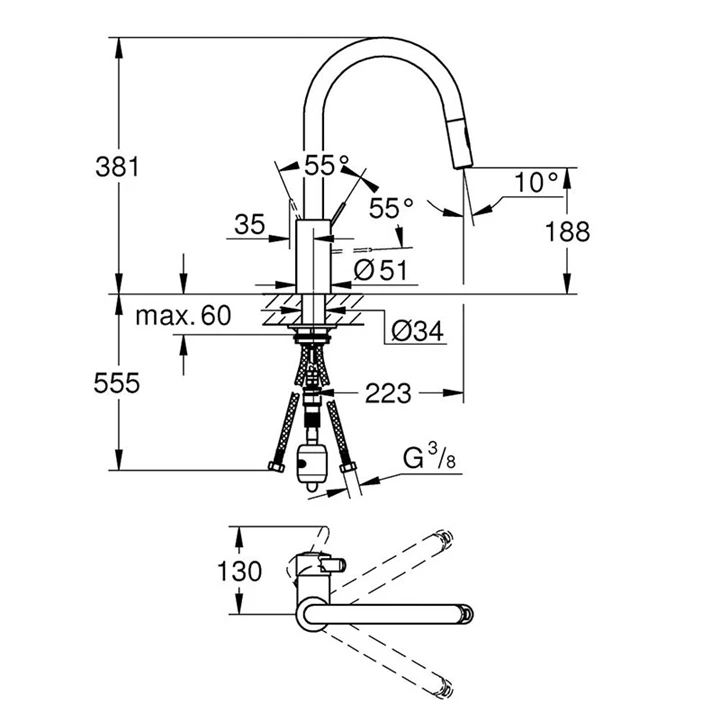 Grohe Eurosmart Cosmopolitan mosogató csaptelep 31481001