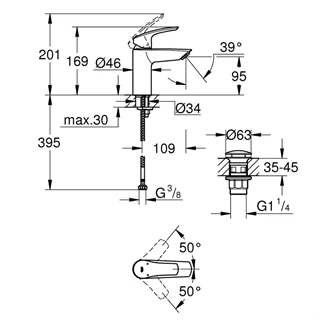 Grohe Egykaros mosdócsaptelep 1/2” S-es méret 239222433 Grohe Egykaros mosdócsaptelep 1/2” S-es méret 239222433