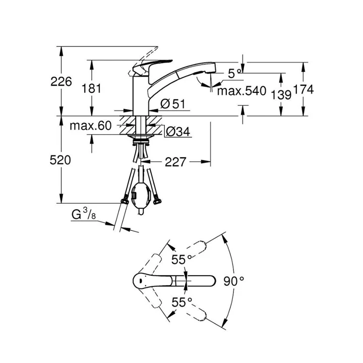 Grohe Eurosmart 2021 kihúzhatófejes mosogatócsaptelep alacsony kifolyóval 30305001 Grohe Eurosmart 2021 kihúzhatófejes mosogatócsaptelep alacsony kifolyóval 30305001