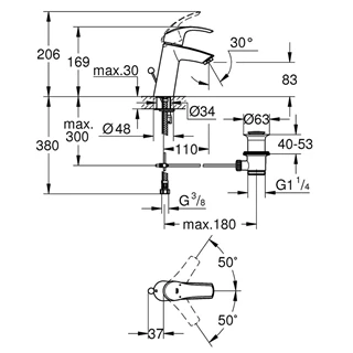 Grohe Eurosmart egykaros mosdó csaptelep 23322001 Grohe Eurosmart egykaros mosdó csaptelep 23322001