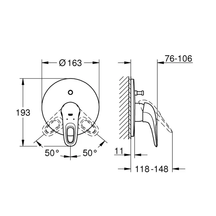 Grohe Eurostyle egykaros kád csaptelep falsíkon kívüli szereléshez 19506003