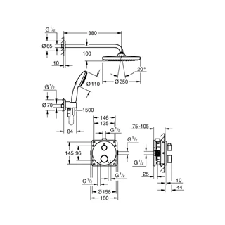 Grohe Grohtherm rejtett zuhanyrendszer Tempesta 250 fejzuhannyal (kerek forma) 34872000