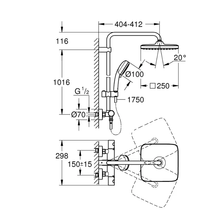 Grohe Tempesta Cosmopolitan System 250 Cube termosztátos zuhanyrendszer 26689000