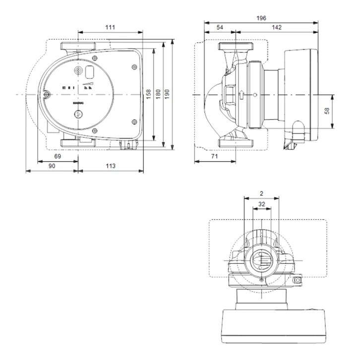 Grundfos MAGNA1 32-100 180 Fűtési keringető szivattyú PN10 99221236