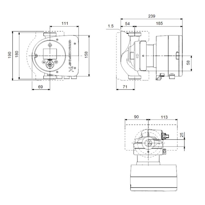Grundfos MAGNA3 25-100 180 1x230V PN10 fűtési keringető szivattyú 97924247