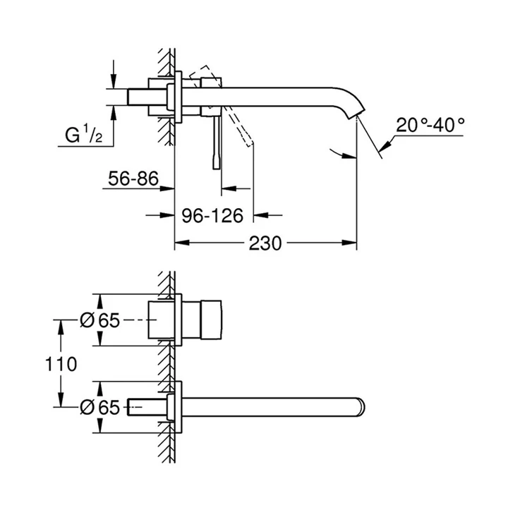 Grohe Essence New 2-lyukú fali mosdó csaptelep 19967001