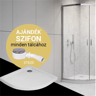 H2O Comfort A íves, króm zuhanykabin 90x90 cm-es méretben + Nero A slim zuhanytálca 10901