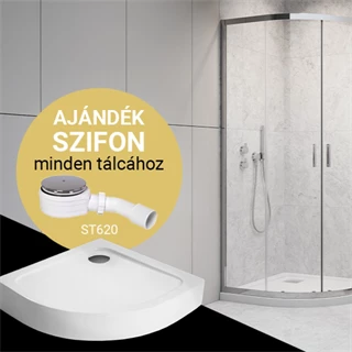 H2O Comfort A íves, króm zuhanykabin 90x90 cm-es méretben + Nero A előlapos zuhanytálca + szifon 10900